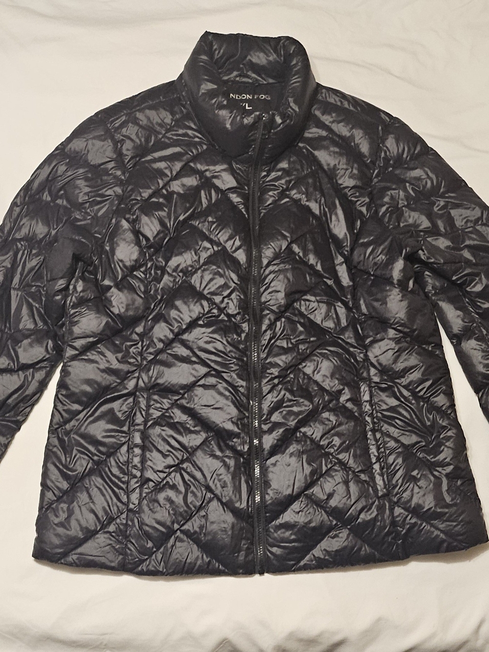 London Fog Black Packable Down Lightweight Puffer  Outerwear Gorpcore Zip Jacket - Picture 2 of 8